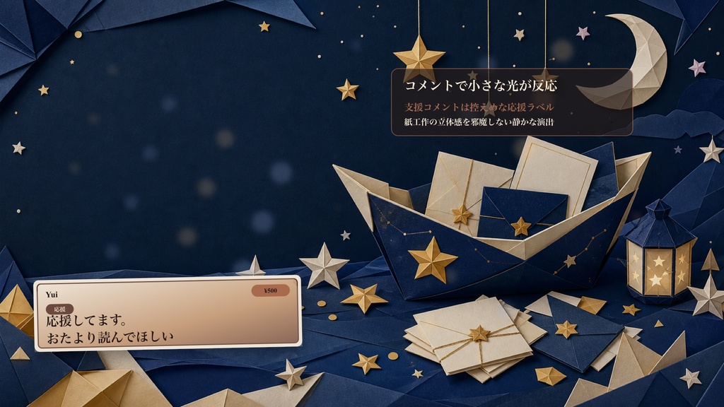 折り紙クラフトの星舟ナイト便コメントオーバーレイ|OBS・わんコメ対応テンプレート