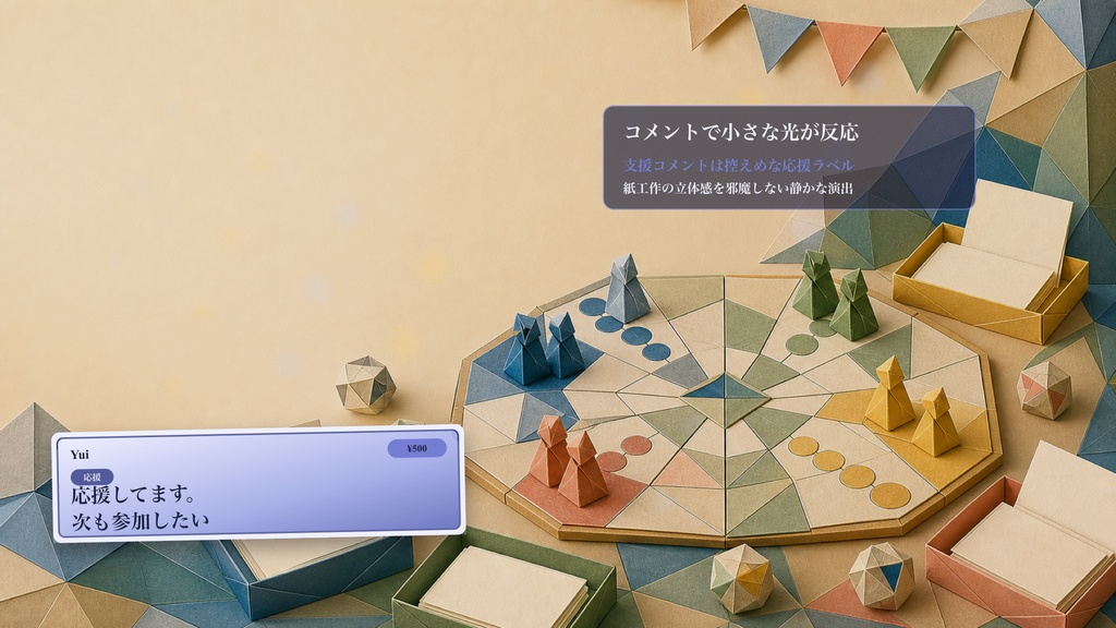 折り紙クラフトの紙駒ゲーム卓コメントオーバーレイ|OBS・わんコメ対応テンプレート