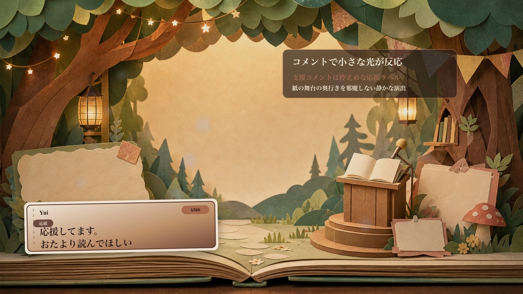 紙芝居ポップアップの森の朗読会コメントオーバーレイ|OBS・わんコメ対応テンプレート