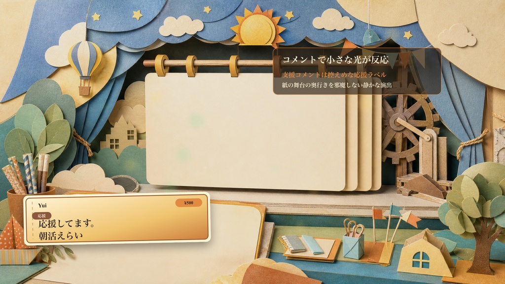 紙芝居ポップアップの予定表切り替え舞台コメントオーバーレイ|OBS・わんコメ対応テンプレート