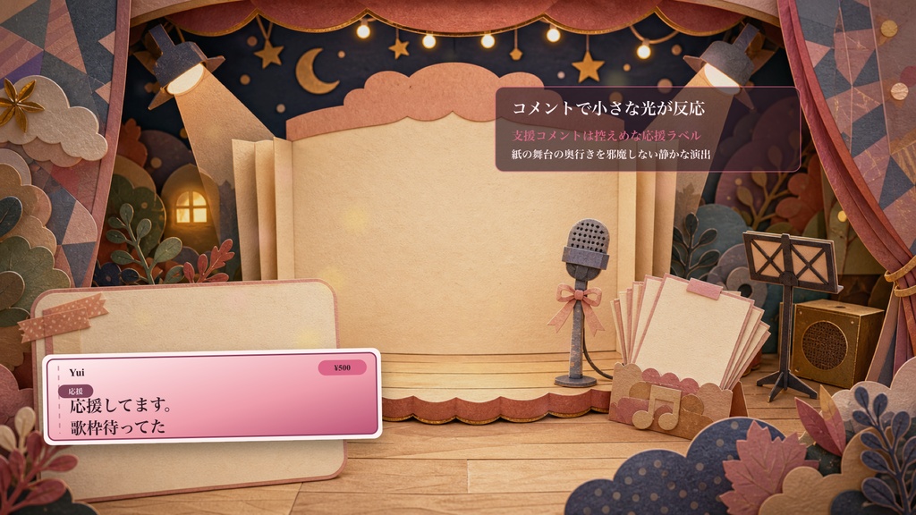 紙芝居ポップアップのめくり札の歌リクエスト舞台コメントオーバーレイ|OBS・わんコメ対応テンプレート