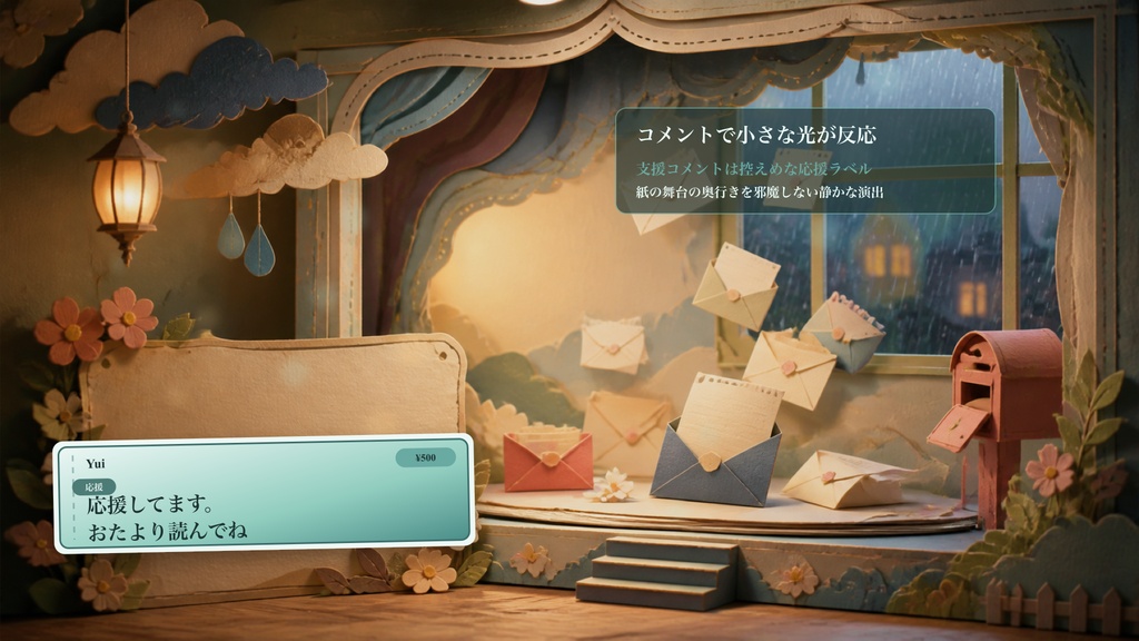 紙芝居ポップアップの飛び出すおたより郵便劇場コメントオーバーレイ|OBS・わんコメ対応テンプレート
