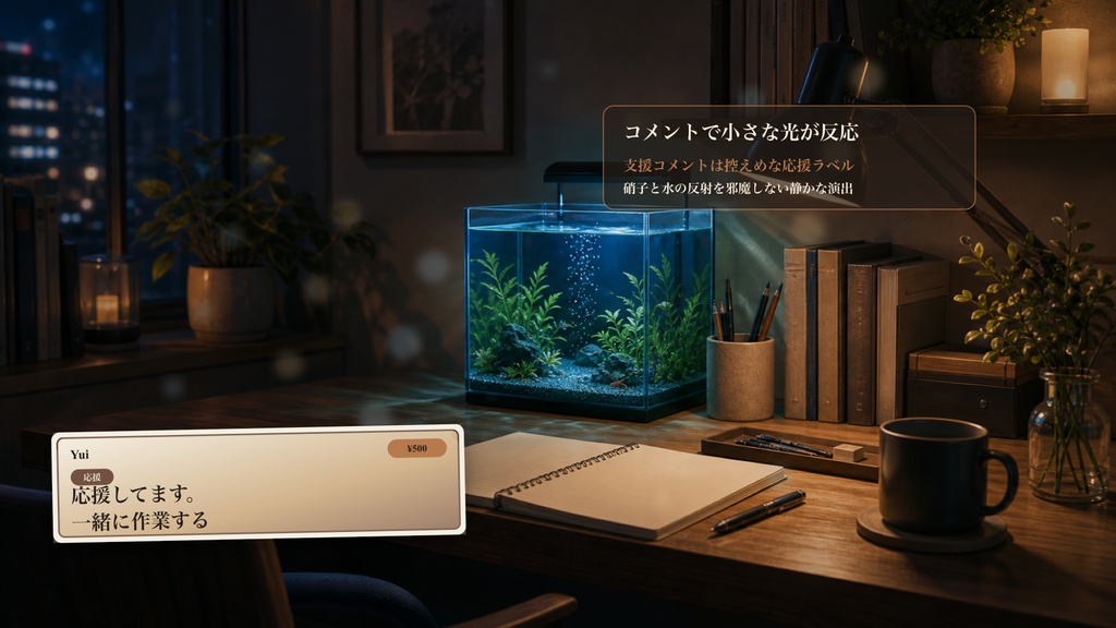 小さな卓上水槽デスクコメントオーバーレイ|OBS・わんコメ対応テンプレート