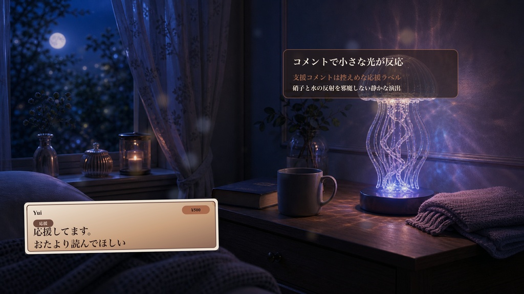 クラゲランプの夜机コメントオーバーレイ|OBS・わんコメ対応テンプレート