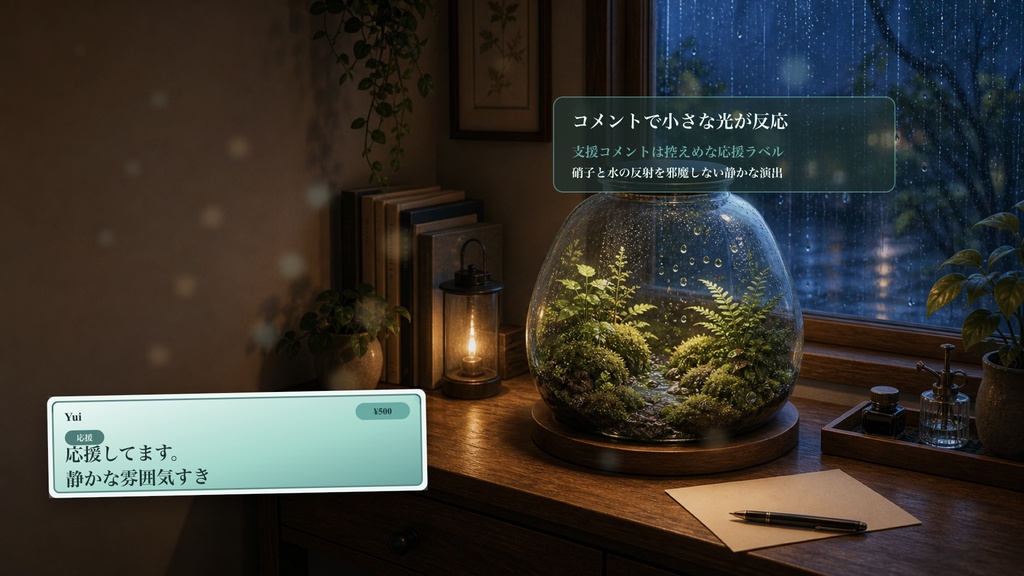 雨音硝子テラリウムコメントオーバーレイ|OBS・わんコメ対応テンプレート