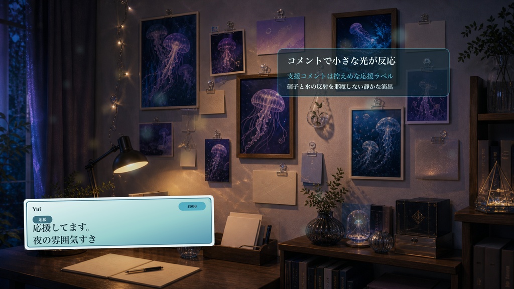クラゲポストカード壁コメントオーバーレイ|OBS・わんコメ対応テンプレート