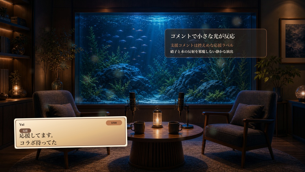 ふたり水槽ラウンジコメントオーバーレイ|OBS・わんコメ対応テンプレート