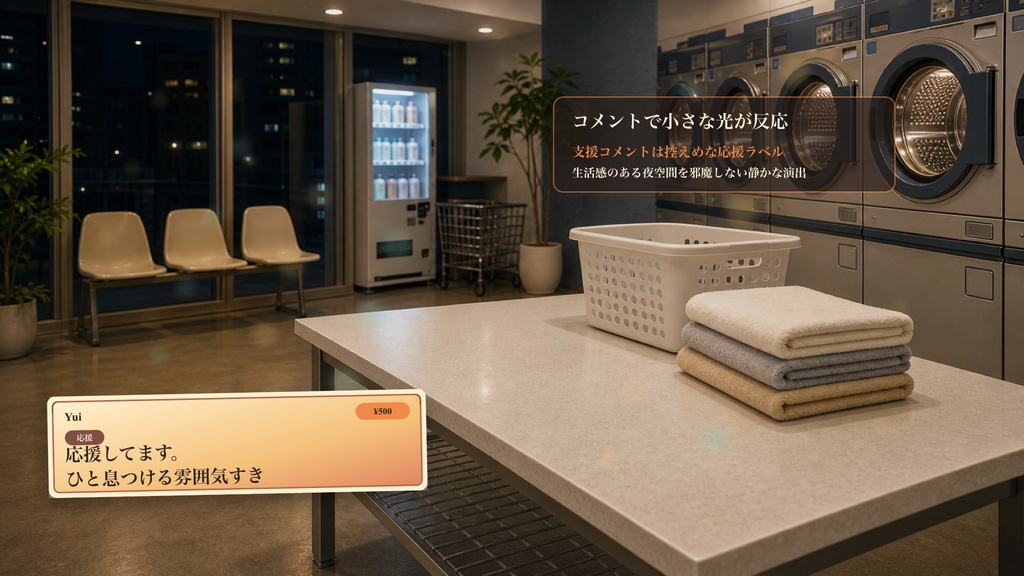 コインランドリー畳み台コメントオーバーレイ|OBS・わんコメ対応テンプレート