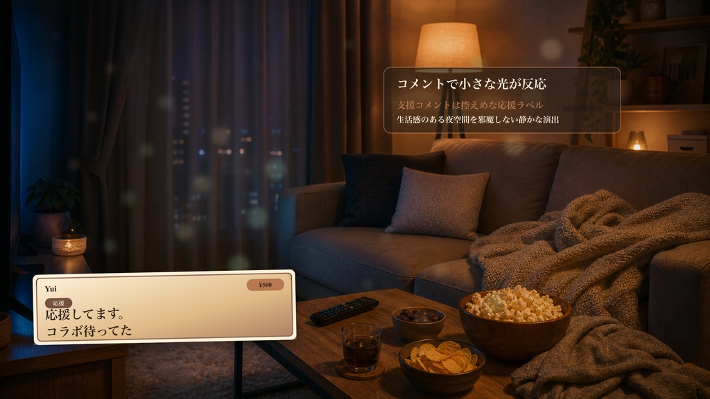 ソファお菓子同時視聴コメントオーバーレイ|OBS・わんコメ対応テンプレート