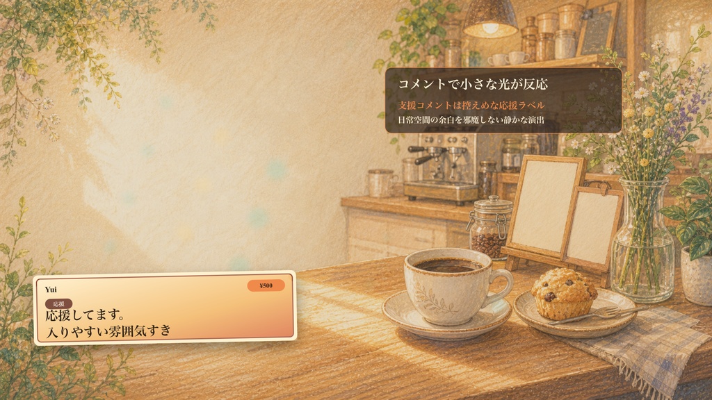 日常部屋の朝の小さなカフェカウンターコメントオーバーレイ|OBS・わんコメ対応テンプレート