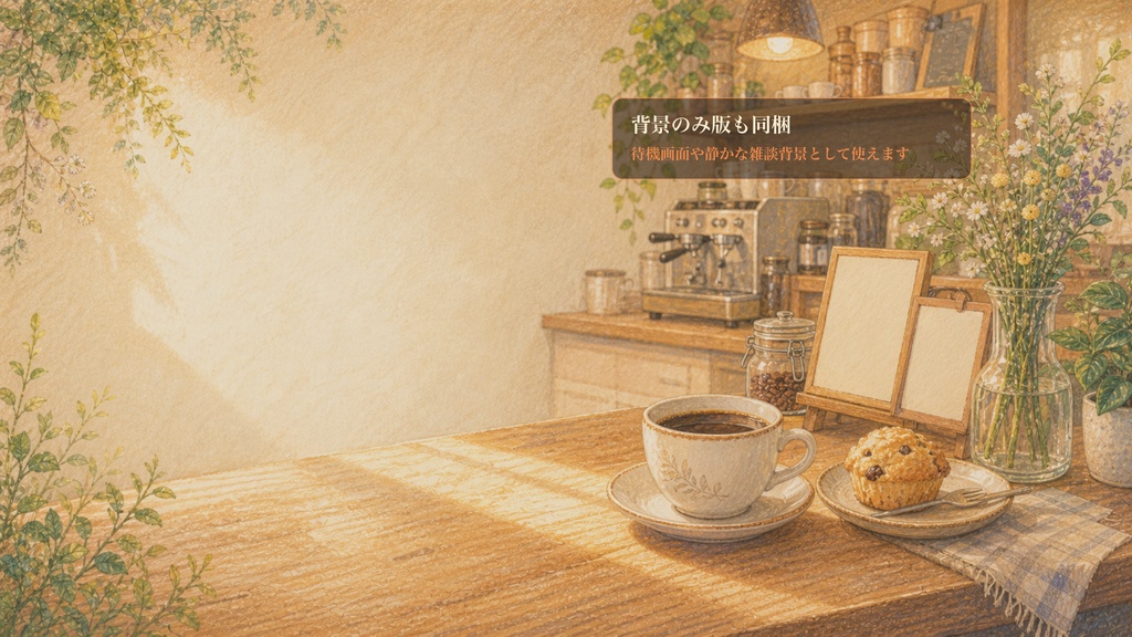 日常部屋の朝の小さなカフェカウンターコメントオーバーレイ|OBS・わんコメ対応テンプレート