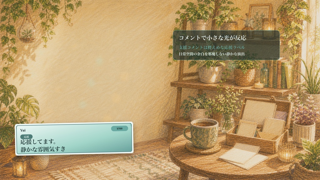 日常部屋の観葉植物の棚部屋コメントオーバーレイ|OBS・わんコメ対応テンプレート