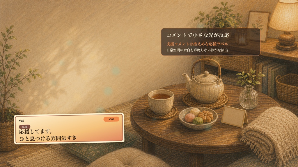 日常部屋のお茶休憩ローテーブルコメントオーバーレイ|OBS・わんコメ対応テンプレート