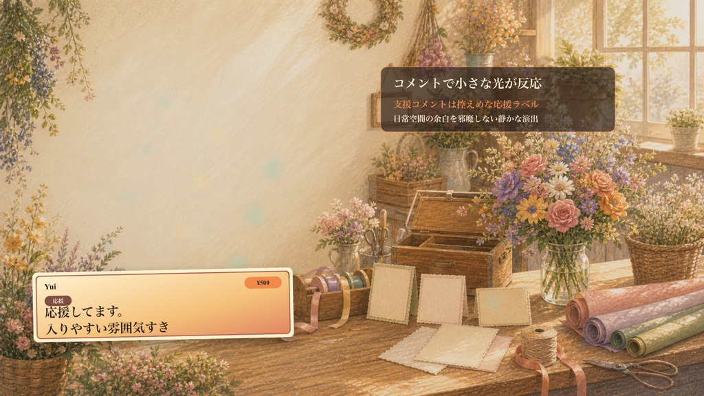 日常部屋の小さな花屋カウンターコメントオーバーレイ|OBS・わんコメ対応テンプレート