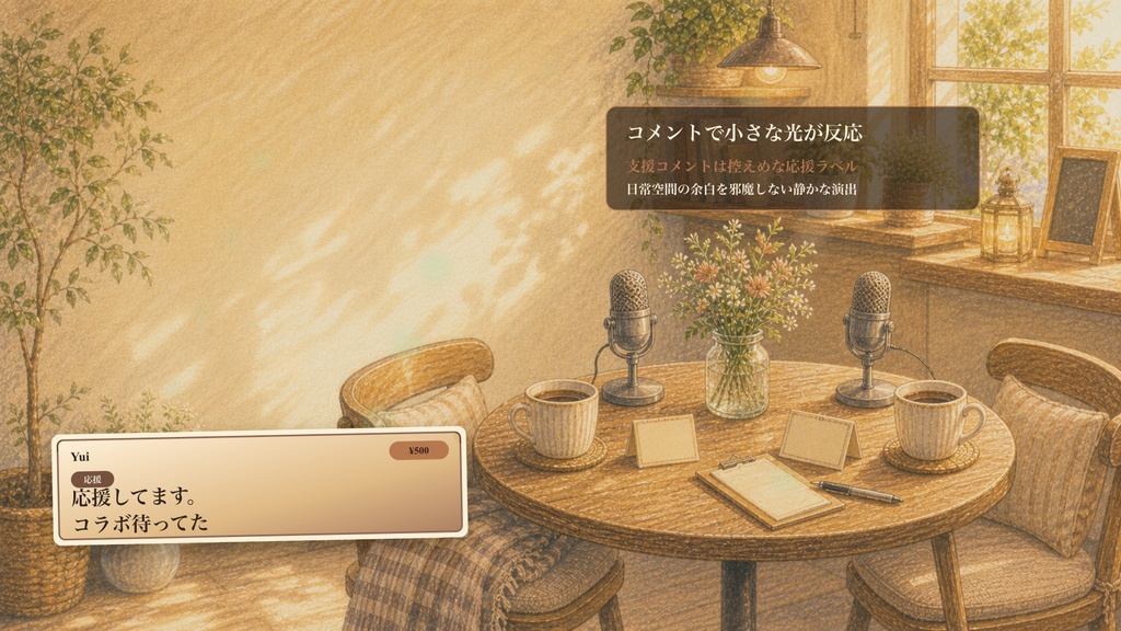 日常部屋のふたりカフェ対談席コメントオーバーレイ|OBS・わんコメ対応テンプレート