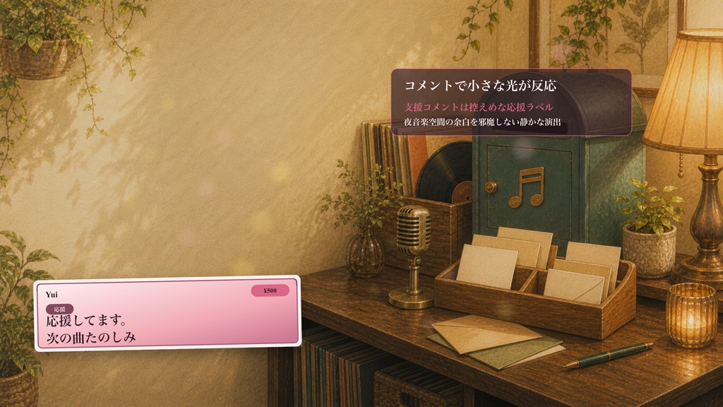 夜音楽の音楽リクエスト郵便箱コメントオーバーレイ|OBS・わんコメ対応テンプレート