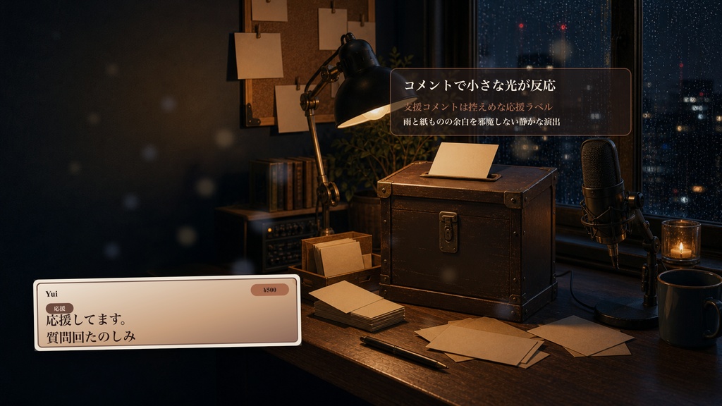 雨の日の深夜の質問箱ポストコメントオーバーレイ|OBS・わんコメ対応テンプレート