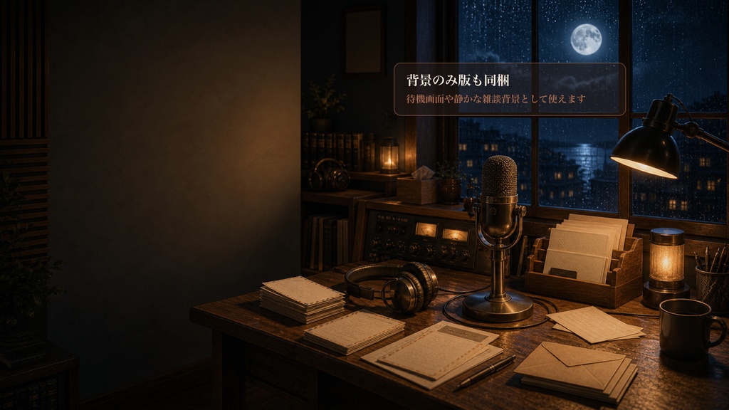雨の日の月夜の返信ラジオデスクコメントオーバーレイ|OBS・わんコメ対応テンプレート