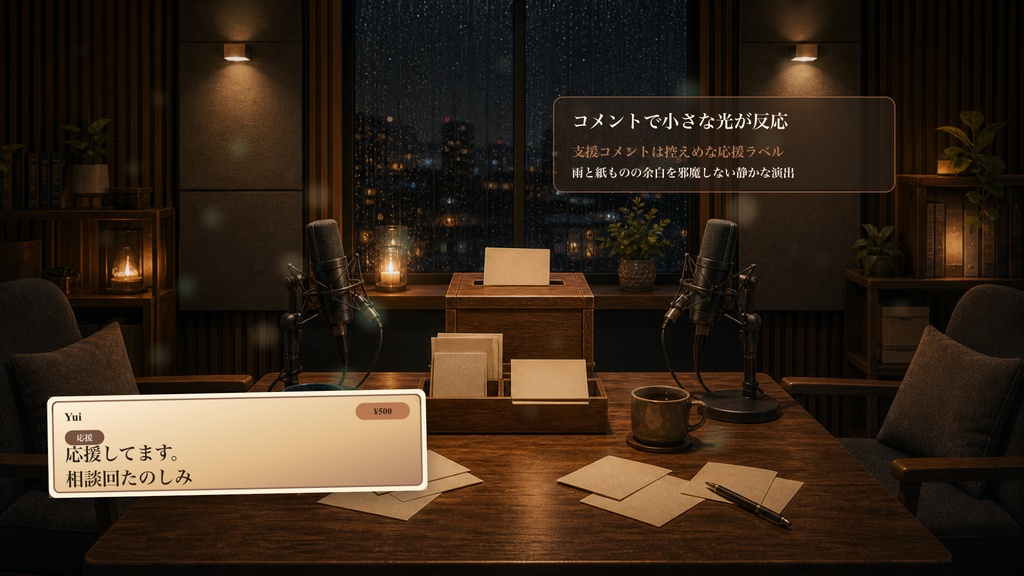雨の日のふたり相談ポストブースコメントオーバーレイ|OBS・わんコメ対応テンプレート