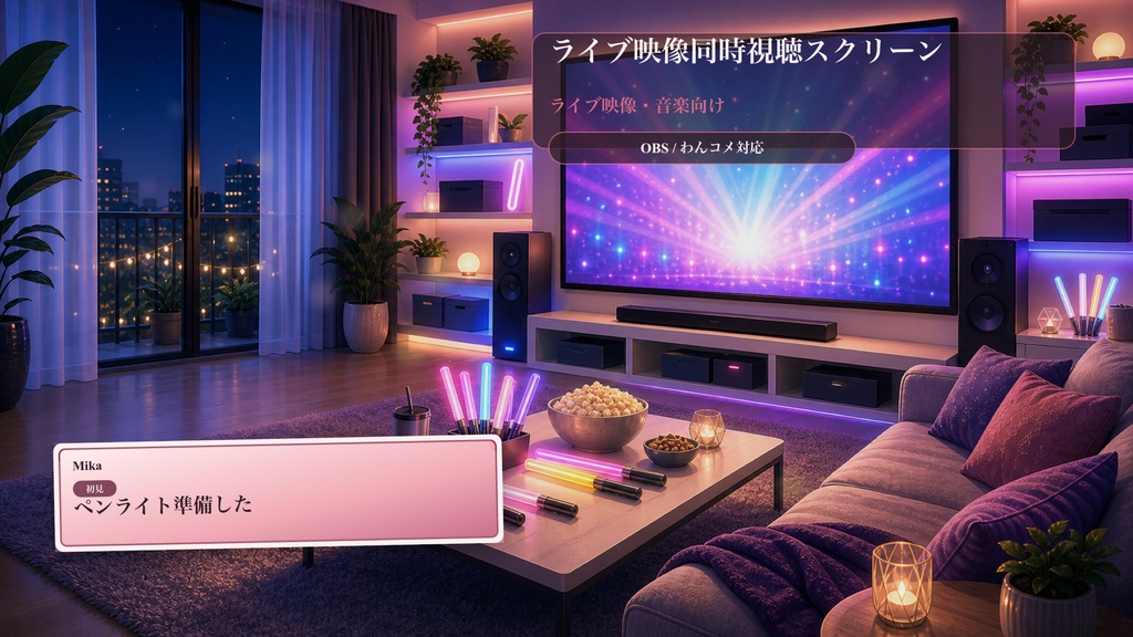 ライブ映像同時視聴スクリーンコメントオーバーレイ|OBS・わんコメ対応テンプレート