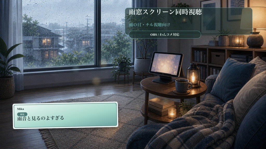 雨窓スクリーン同時視聴コメントオーバーレイ|OBS・わんコメ対応テンプレート