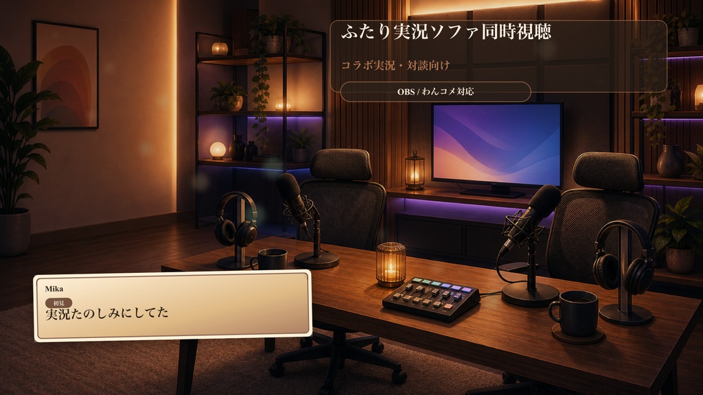 ふたり実況ソファ同時視聴コメントオーバーレイ｜OBS・わんコメ対応テンプレート