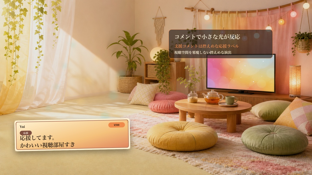 クッション床座り同時視聴コメントオーバーレイ|OBS・わんコメ対応テンプレート