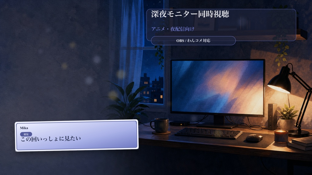 深夜モニター同時視聴コメントオーバーレイ｜OBS・わんコメ対応テンプレート
