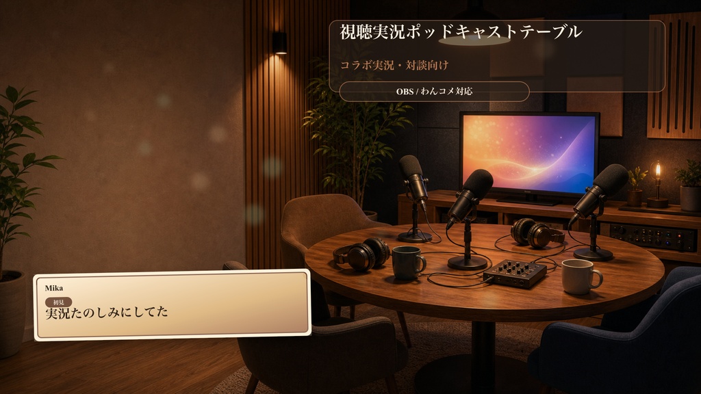 視聴実況ポッドキャストテーブルコメントオーバーレイ｜OBS・わんコメ対応テンプレート