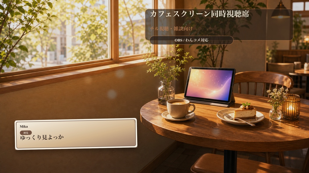 カフェスクリーン同時視聴席コメントオーバーレイ｜OBS・わんコメ対応テンプレート