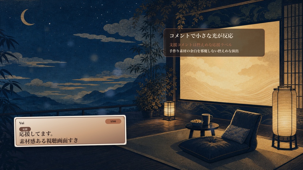 浮世絵夜見物同時視聴コメントオーバーレイ|OBS・わんコメ対応テンプレート