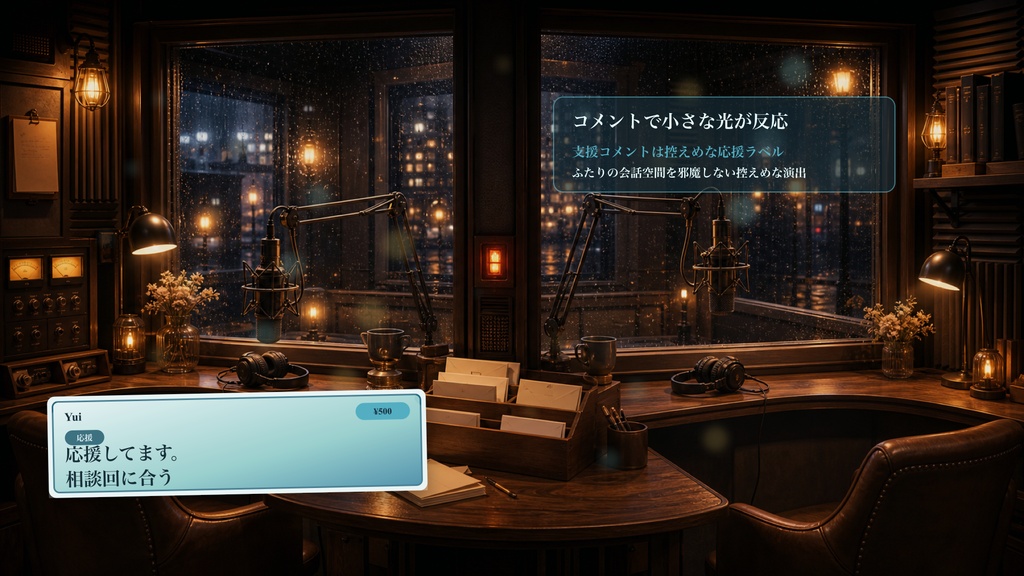 雨音ふたり相談ラジオブースコメントオーバーレイ|OBS・わんコメ対応テンプレート