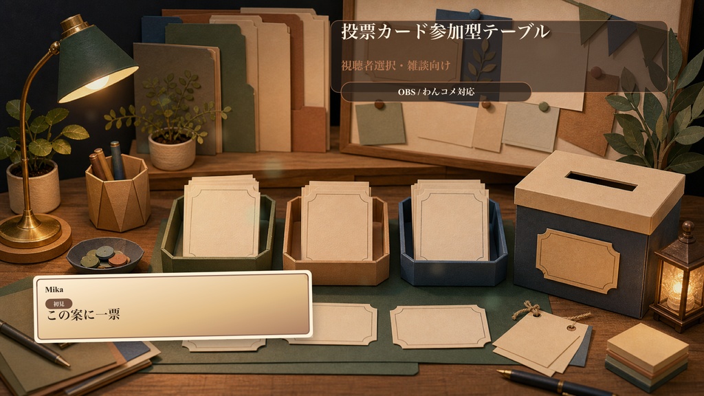 投票カード参加型テーブルコメントオーバーレイ｜OBS・わんコメ対応テンプレート