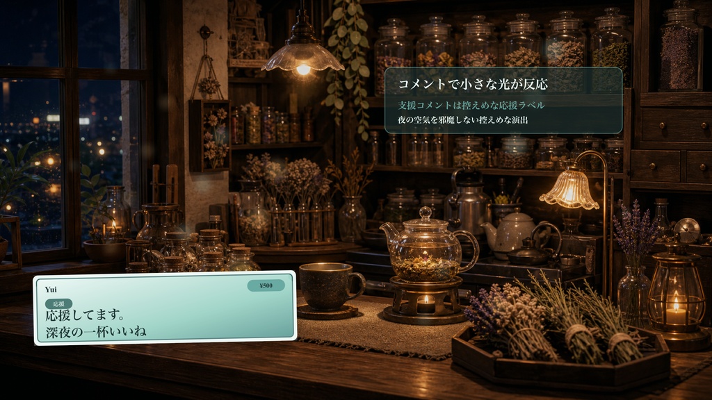 深夜ハーブティーカウンターコメントオーバーレイ|OBS・わんコメ対応テンプレート