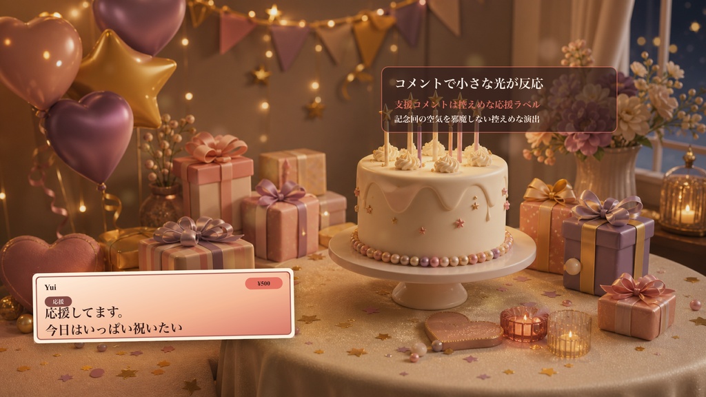 誕生日ケーキテーブルコメントオーバーレイ|OBS・わんコメ対応テンプレート