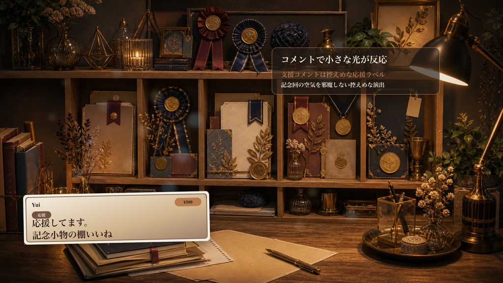 達成記念シェルフデスクコメントオーバーレイ|OBS・わんコメ対応テンプレート