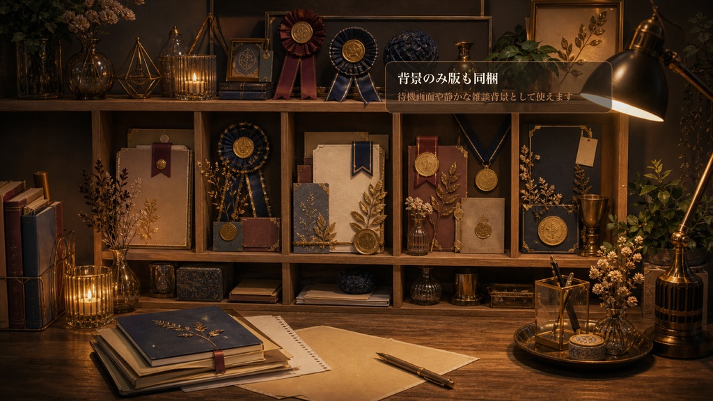 達成記念シェルフデスクコメントオーバーレイ|OBS・わんコメ対応テンプレート