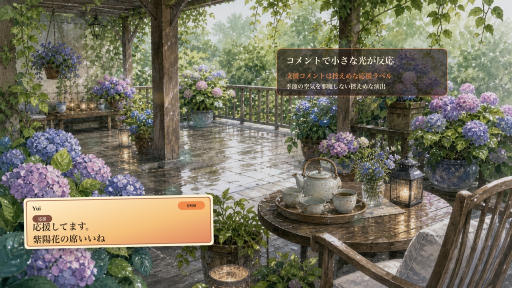 紫陽花ティーテラスコメントオーバーレイ|OBS・わんコメ対応テンプレート
