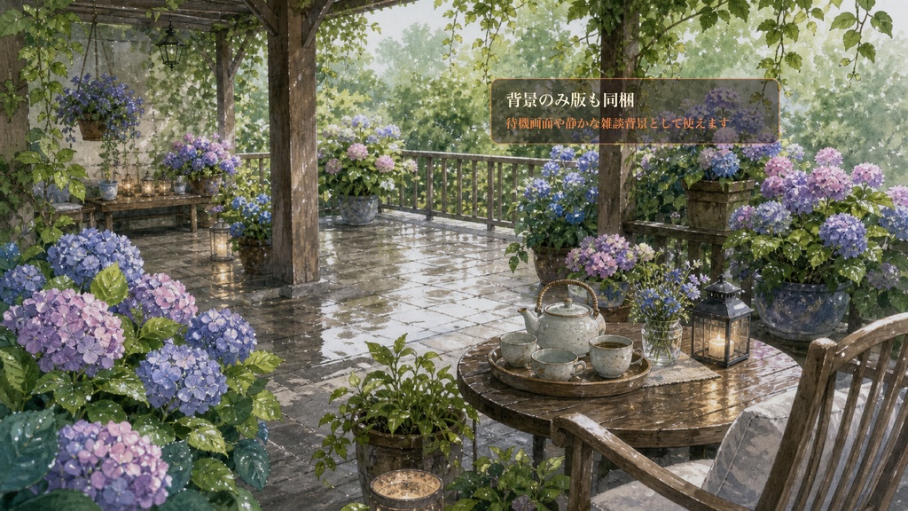 紫陽花ティーテラスコメントオーバーレイ|OBS・わんコメ対応テンプレート