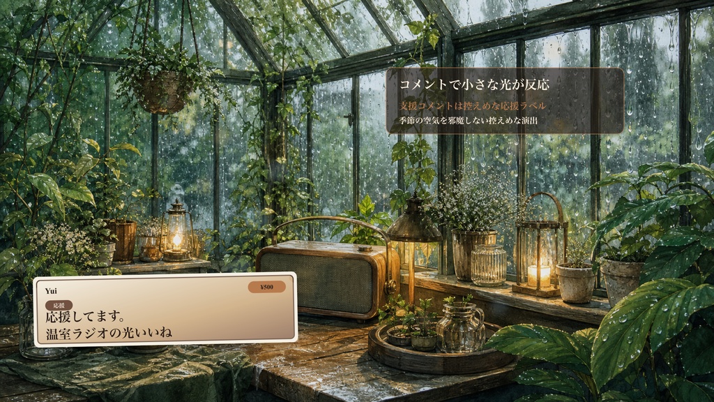 雨粒温室ラジオコメントオーバーレイ|OBS・わんコメ対応テンプレート