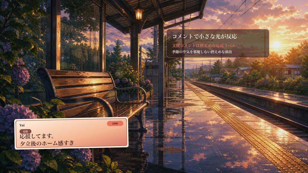 初夏夕方駅ホームベンチコメントオーバーレイ|OBS・わんコメ対応テンプレート