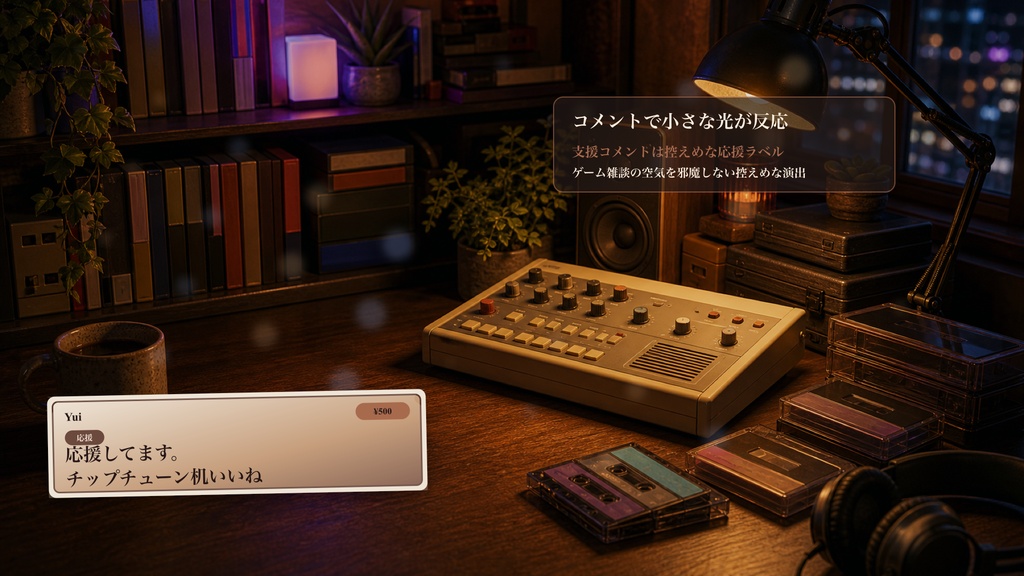 チップチューンラジオ机コメントオーバーレイ|OBS・わんコメ対応テンプレート