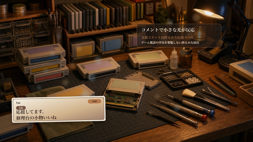 カセット修理ワークベンチコメントオーバーレイ|OBS・わんコメ対応テンプレート