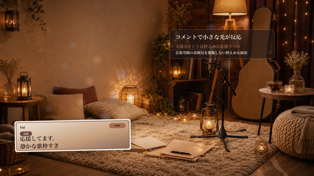 弾き語りラグコーナーコメントオーバーレイ|OBS・わんコメ対応テンプレート