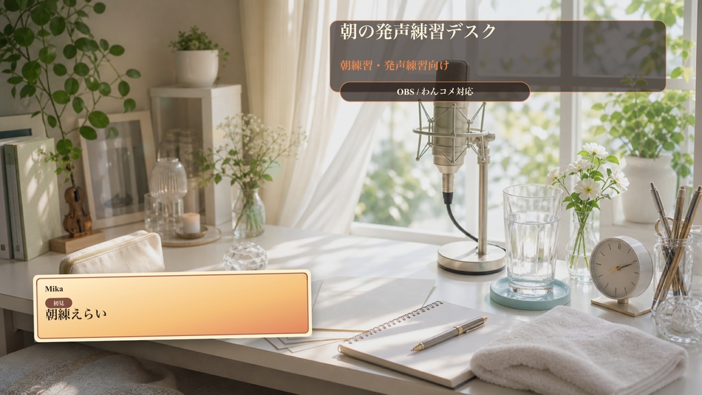 朝の発声練習デスクコメントオーバーレイ|OBS・わんコメ対応テンプレート