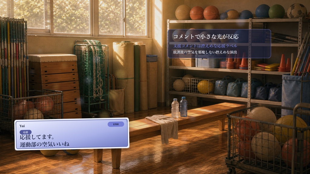 体育倉庫用具ベンチコメントオーバーレイ|OBS・わんコメ対応テンプレート