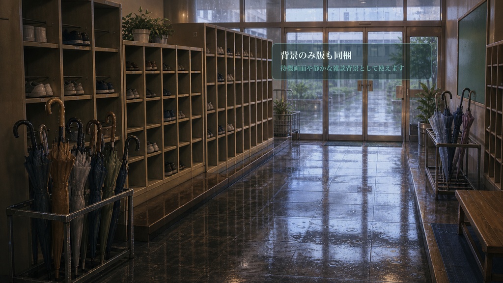 雨の日下駄箱エントリーコメントオーバーレイ|OBS・わんコメ対応テンプレート