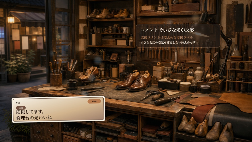 靴修理ワークベンチコメントオーバーレイ|OBS・わんコメ対応テンプレート