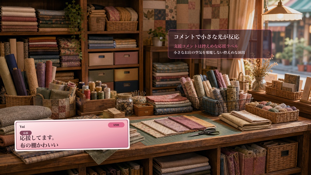 はぎれ布店テーブルコメントオーバーレイ|OBS・わんコメ対応テンプレート