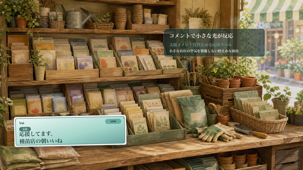 まちの種苗店シェルフコメントオーバーレイ|OBS・わんコメ対応テンプレート